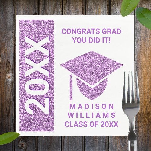 Grad Glam Purple Cap Typography Simple Party Napkins