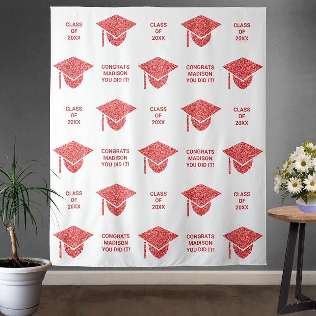 Grad Glam Red Cap Chic Party Selfie Photo Booth Tapestry (Creator Uploaded)