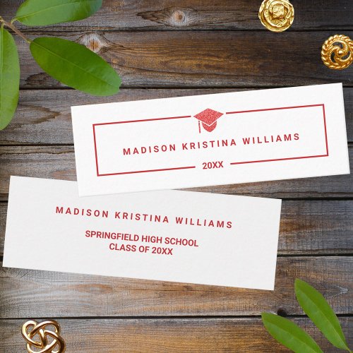 Grad Glam Red Cap High School Custom Name Calling Card