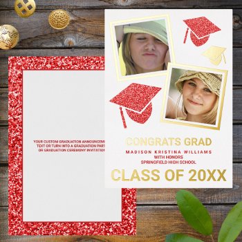 Grad Glam Red Cap Photo Collage Graduate Foil Invitation by ArtfulDesignsByVikki at Zazzle