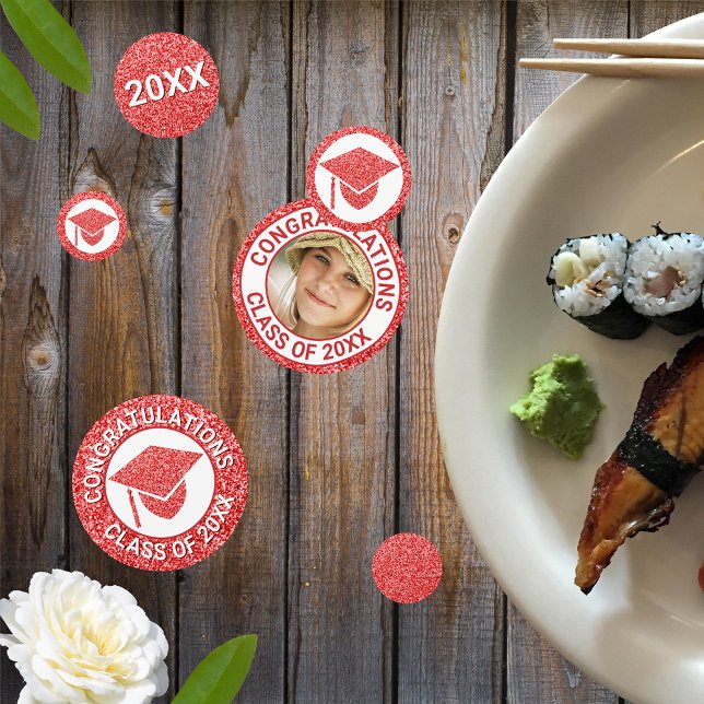 Grad Glam Red Cap Photo Graduation Party Confetti (Creator Uploaded)