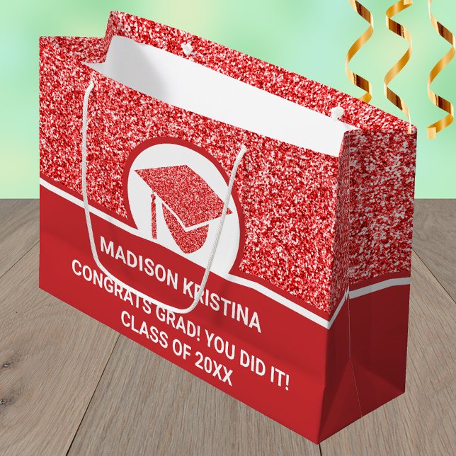 Grad Glam Red Cap Simple Elegant Custom Large Gift Bag (Creator Uploaded)