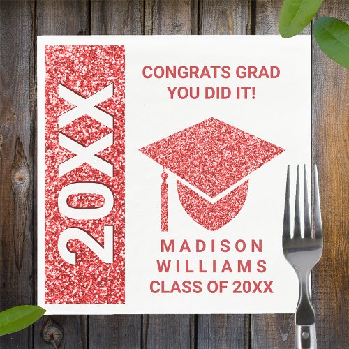 Grad Glam Red Cap Typography Simple Party Napkins