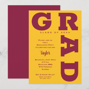 GRAD Gold and Maroon Graduation Invitation