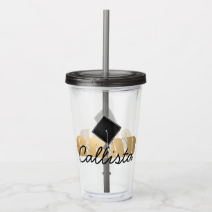 Grad Gold Black Graduation Cap Monogram Name Acrylic Tumbler