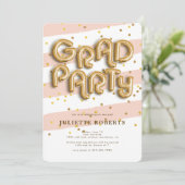 Grad Gold Foil Balloon Party Invitation (Standing Front)