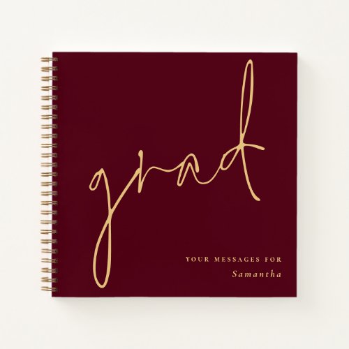 Grad Gold Script Burgundy Graduation Guest Book