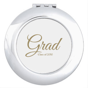 Grad gold script class year elegant graduation compact mirror