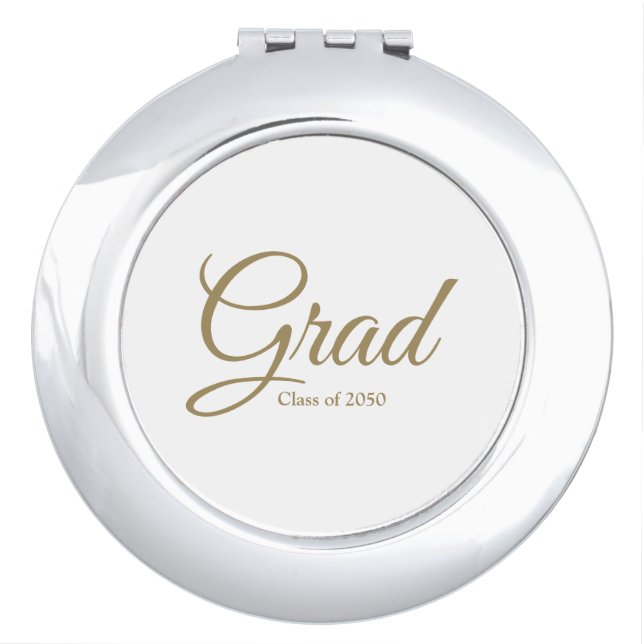 Grad gold script class year elegant graduation compact mirror (Front)