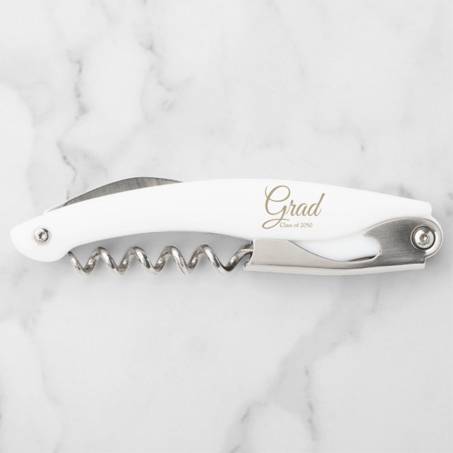 Grad gold script class year elegant graduation waiter's corkscrew (Back)