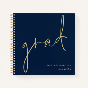 Grad Gold Script Navy Graduation Guest Book