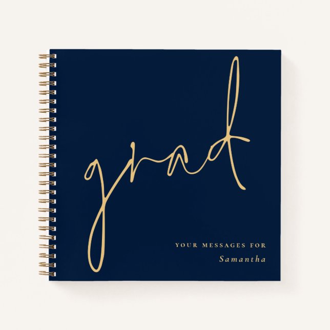 Grad Gold Script Navy Graduation Guest Book (Front)