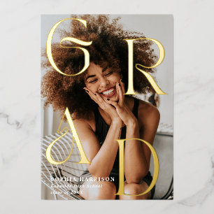 Grad Gold Stacked Letters Typography Graduation Foil Invitation
