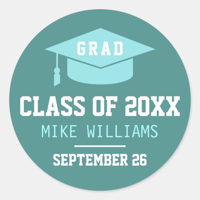 Grad / Graduate / Graduation bluish Classic Round Sticker (Front)