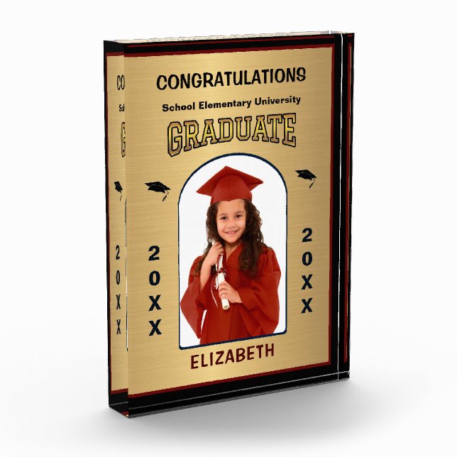 Grad Graduate Graduation Gold Custom Photo Block (Left)