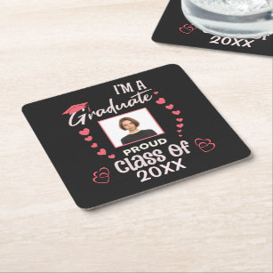 Grad Graduate Photo Graduation Class Personalize Square Paper Coaster