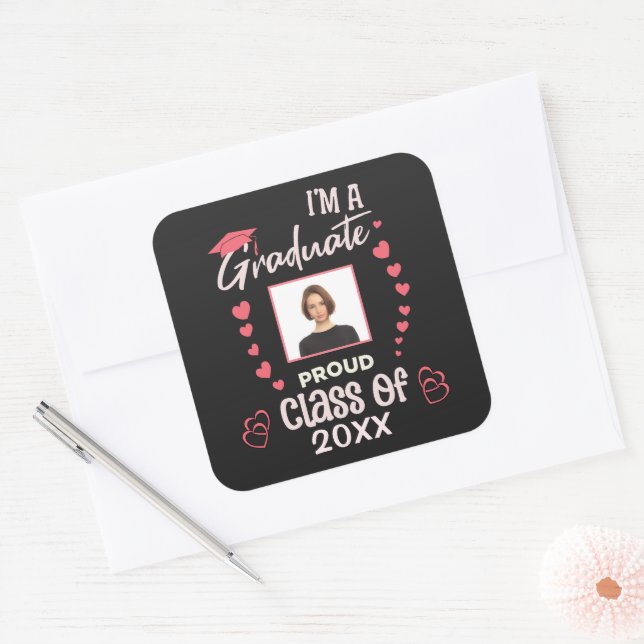 Grad Graduate Photo Graduation Class Personalize  Square Sticker (Envelope)