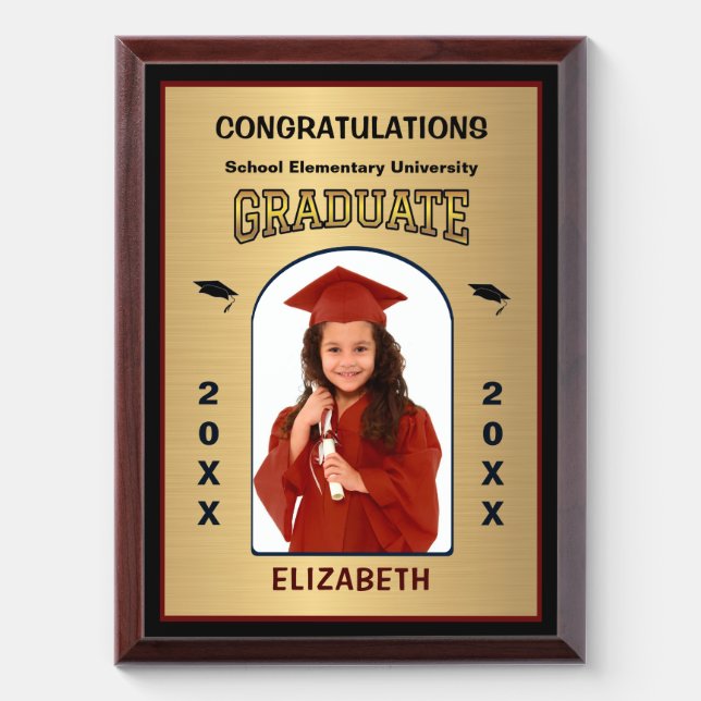 Grad Graduate Photo Graduation Gold Custom Award Plaque (Vertical)