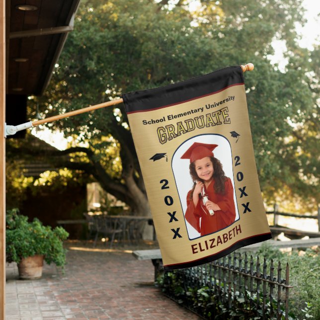 Grad Graduate Photo Graduation Gold Custom House Flag (In SItu)