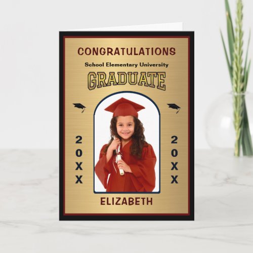 Grad Graduate Photo Graduation Gold Custom Note Card