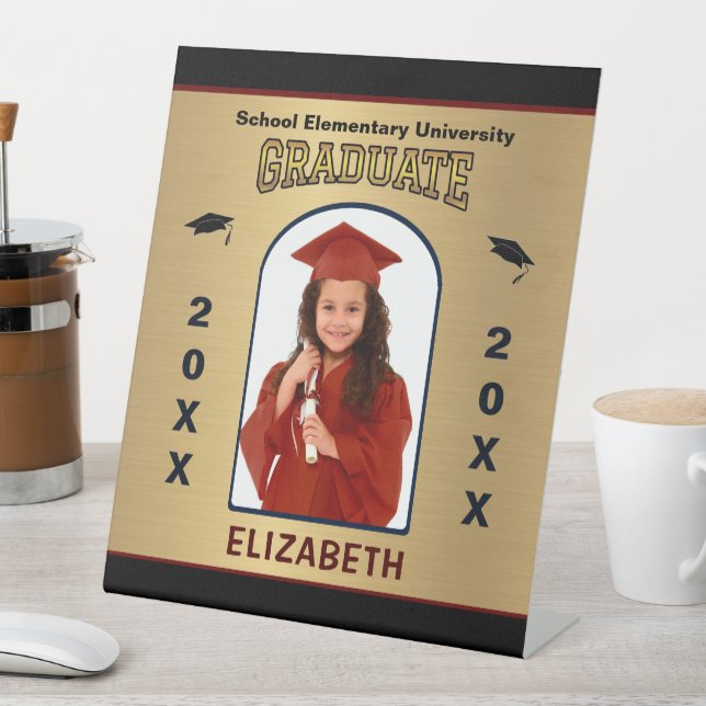 Grad Graduate Photo Graduation Gold Custom Pedestal Sign (In SItu)