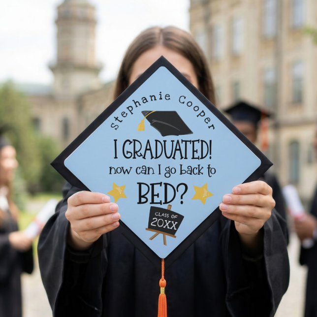 Grad Graduated Can I Go Back To Bed Blue Graduation Cap Topper (Creator Uploaded)
