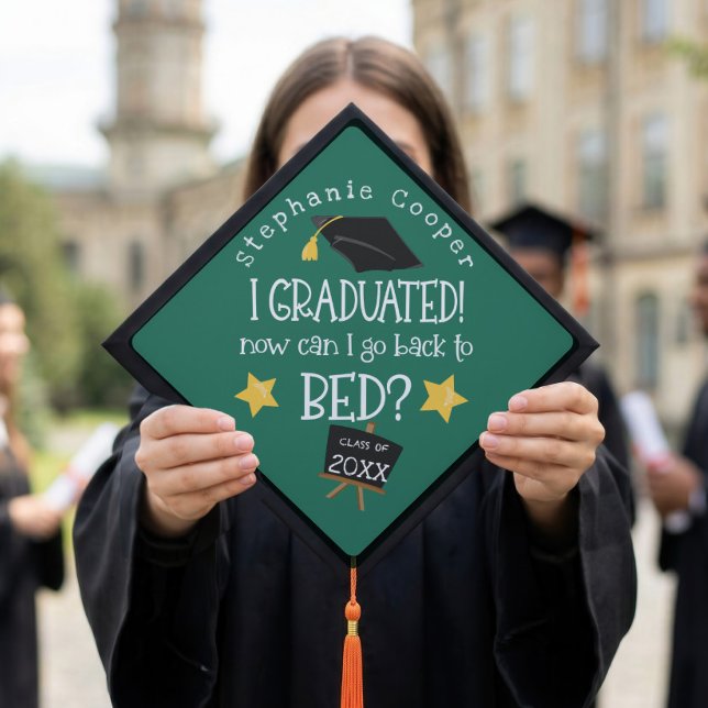 Grad Graduated Can I Go Back To Bed Green Graduation Cap Topper (Creator Uploaded)