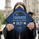 Grad Graduated Can I Go Back To Bed Navy  Graduation Cap Topper<br><div class="desc">Funny Grad Graduated Can I Go Back To Bed Navy. A funky set typography in Black with Cap and chalk board motifs with Class of 2022 on a navy blue background. Easily personalise the year in white on the blackboard and your name curved at the top.</div>