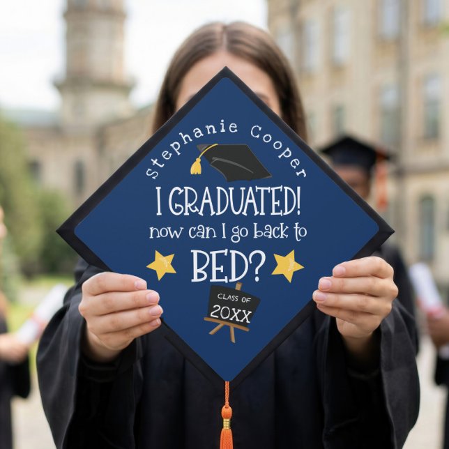 Grad Graduated Can I Go Back To Bed Navy  Graduation Cap Topper (Creator Uploaded)