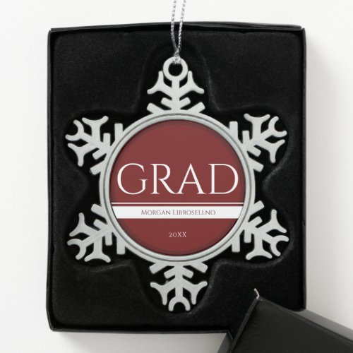 Grad Graduation Burgundy Name Year Snowflake Pewter Christmas Ornament