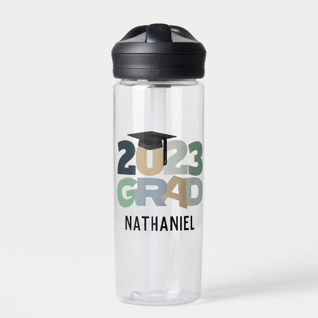 Grad Graduation Hat Personalized Name Year Water Bottle (Front)