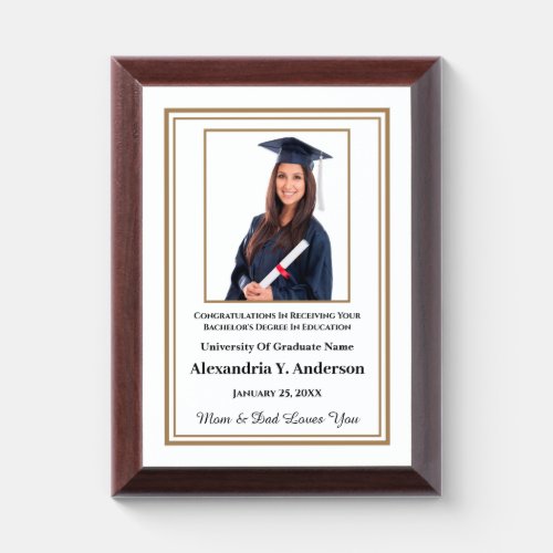 Grad Graduation Photo Gold Congratulations  Award Plaque