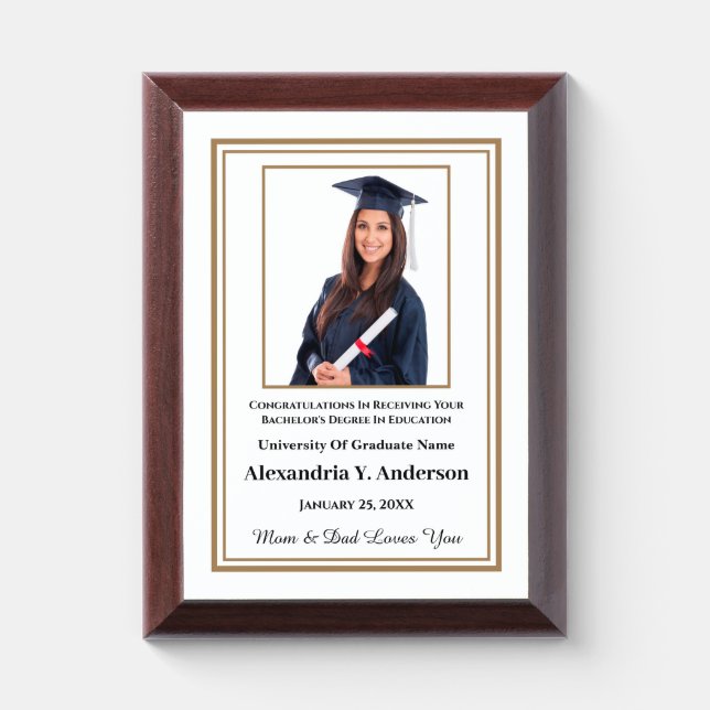 Grad Graduation Photo Gold Congratulations  Award Plaque (Vertical)