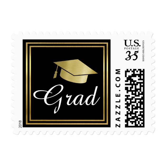 Grad / Graduation Simple & Elegant Black Postage