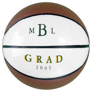 Grad Green Monogram Green & Gold Date Gift Basket Basketball