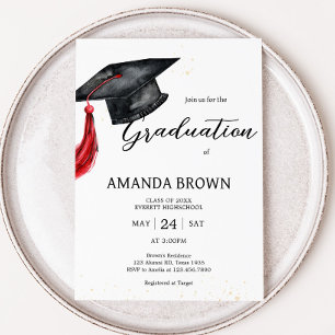 Grad Hat Modern Graduation Party Invitation