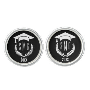 Grad Hat Monogram Black Cufflinks