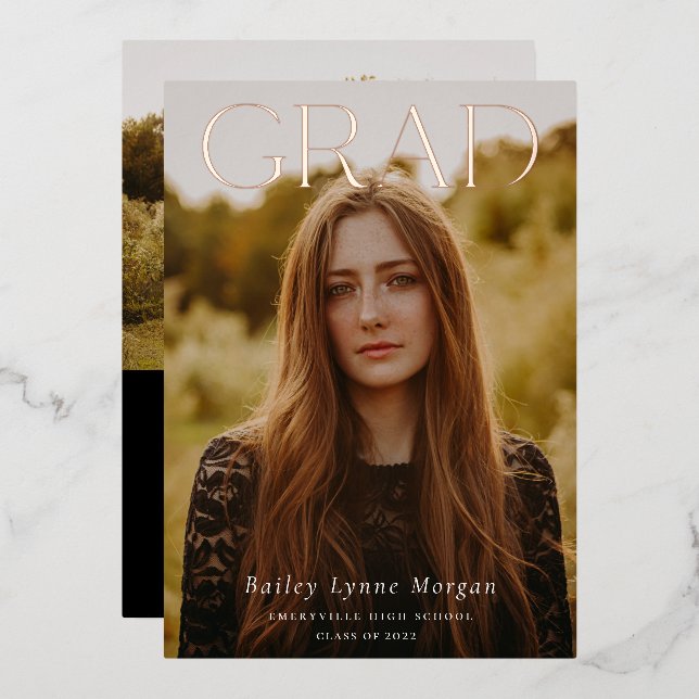 GRAD Headline Photo Graduation Foil Invitation (Front/Back)