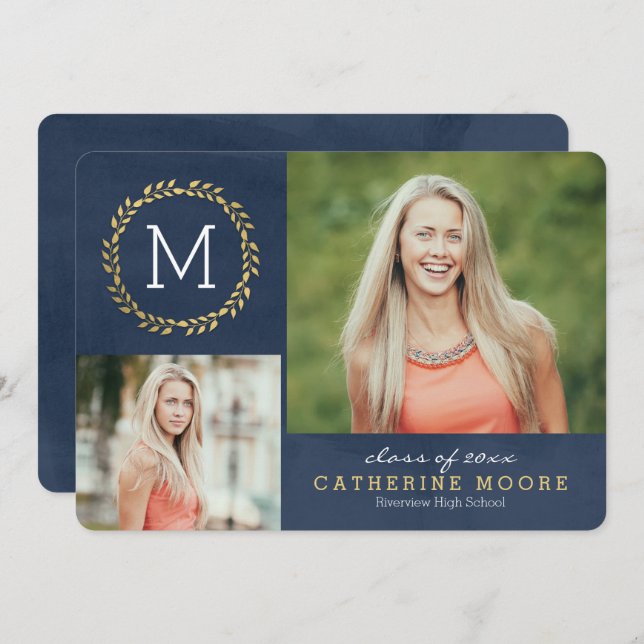 Grad Initial EDITABLE COLOR Graduation Card (Front/Back)