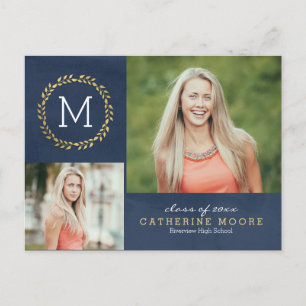 Grad Initial EDITABLE COLOR Graduation Postcard