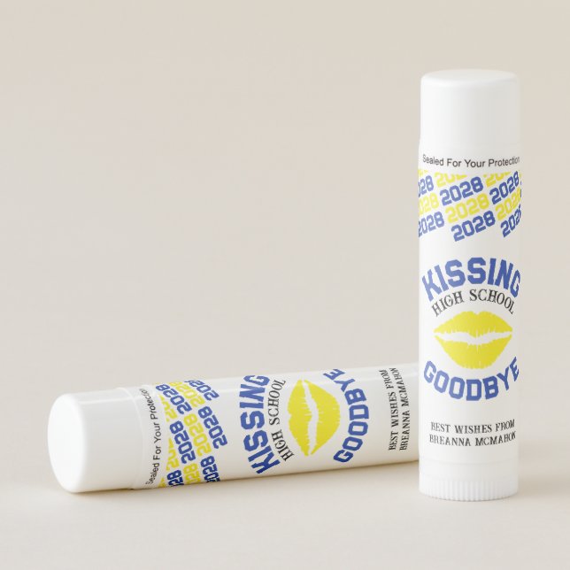Grad Kissing High School Goodbye Blue & Yellow Lip Balm (Front)