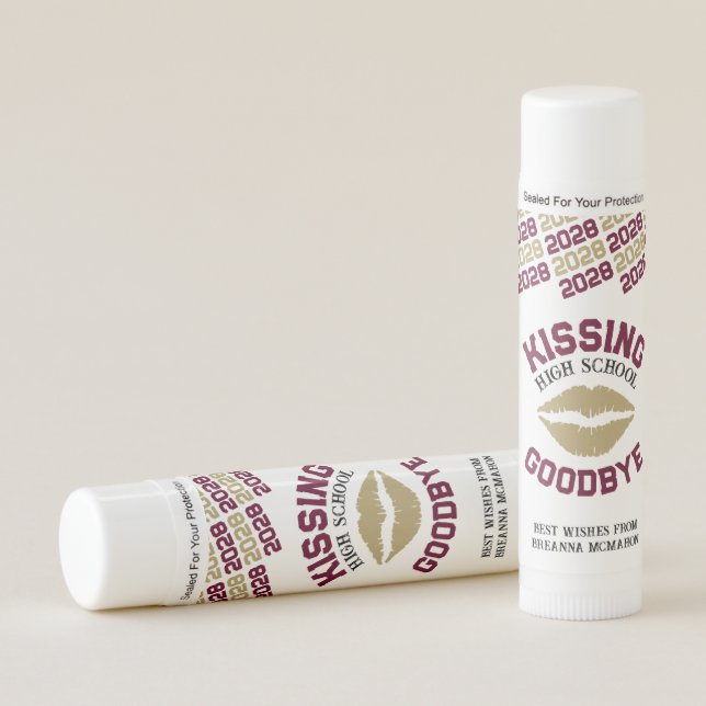 Grad Kissing High School Goodbye Burgundy & Gold Lip Balm (Front)