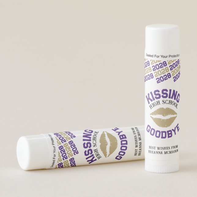 Grad Kissing High School Goodbye Purple & Gold Lip Balm (Front)