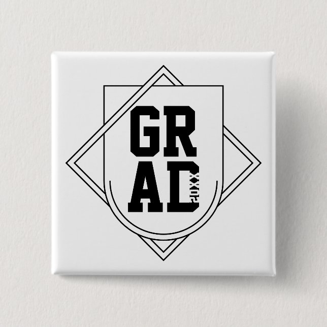 Grad Logo Badge Black White Custom Year Graduate Button (Front)