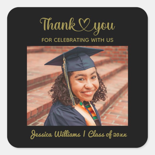 Grad Love And Thanks Custom Photo Personalized Square Sticker (Front)