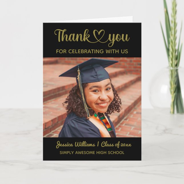 Grad Love And Thanks Custom Photo Personalized Thank You Card (Front)