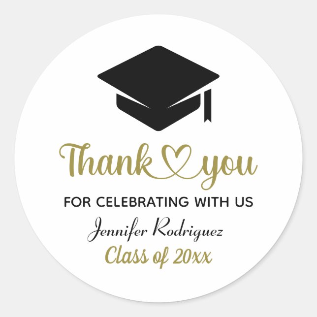 Grad Love And Thanks Graduation Cap Thank You Classic Round Sticker (Front)