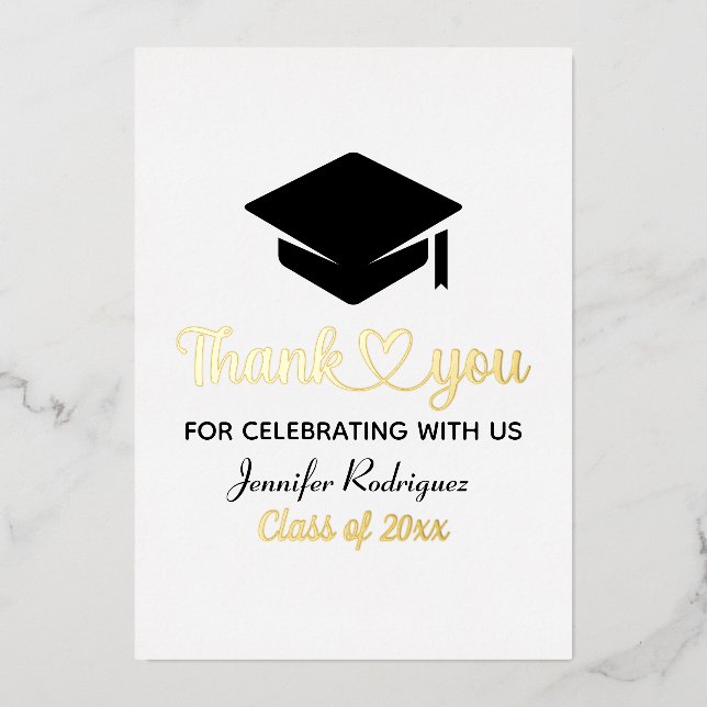 Grad Love And Thanks Graduation Cap Thank You Foil Invitation (Front)