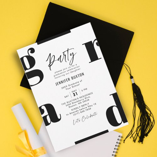 Grad Modern Black and White Graduation Party Invitation