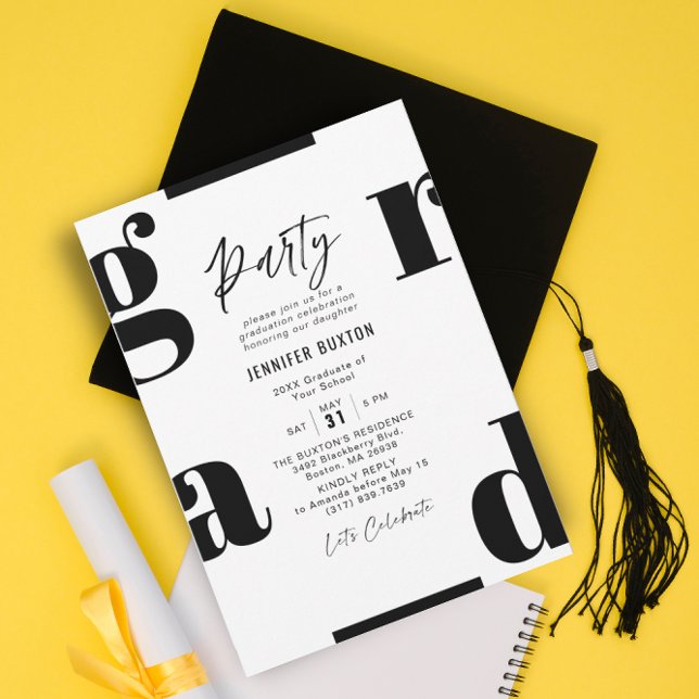 Grad Modern Black and White Graduation Party Invitation (Creator Uploaded)